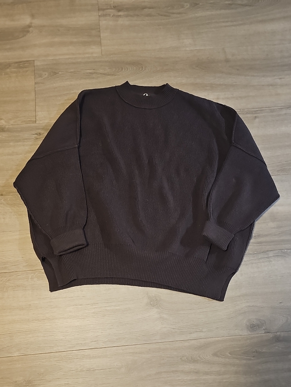 Free People Dark Brown Ribbed Crewneck Sweater Oversized Small
